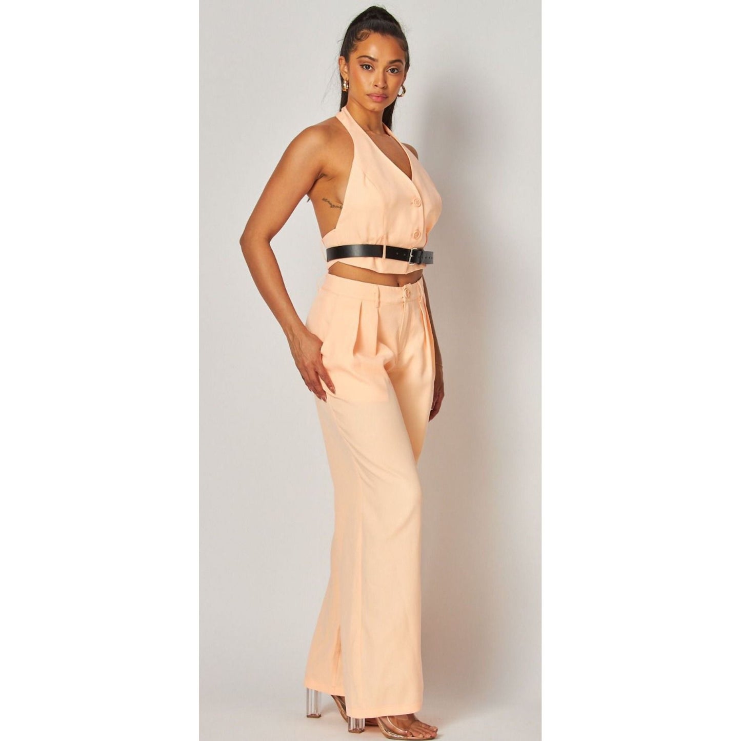 Peach Backless Tuxedo Suit